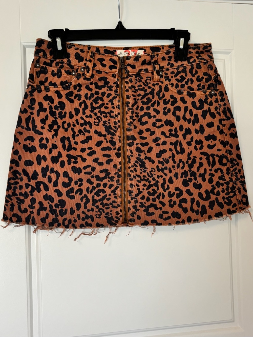 We The Free Rust and Black Leopard Front-Zip Mini Skirt